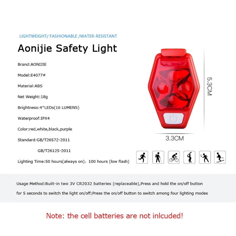 AONIJIE 4077 IPX4 Водонепроницаемый ночных пробежек светодиодная предохранительная лампа с зажимом стробоскоп для бегуна Jogger ошейник велосипедиста
