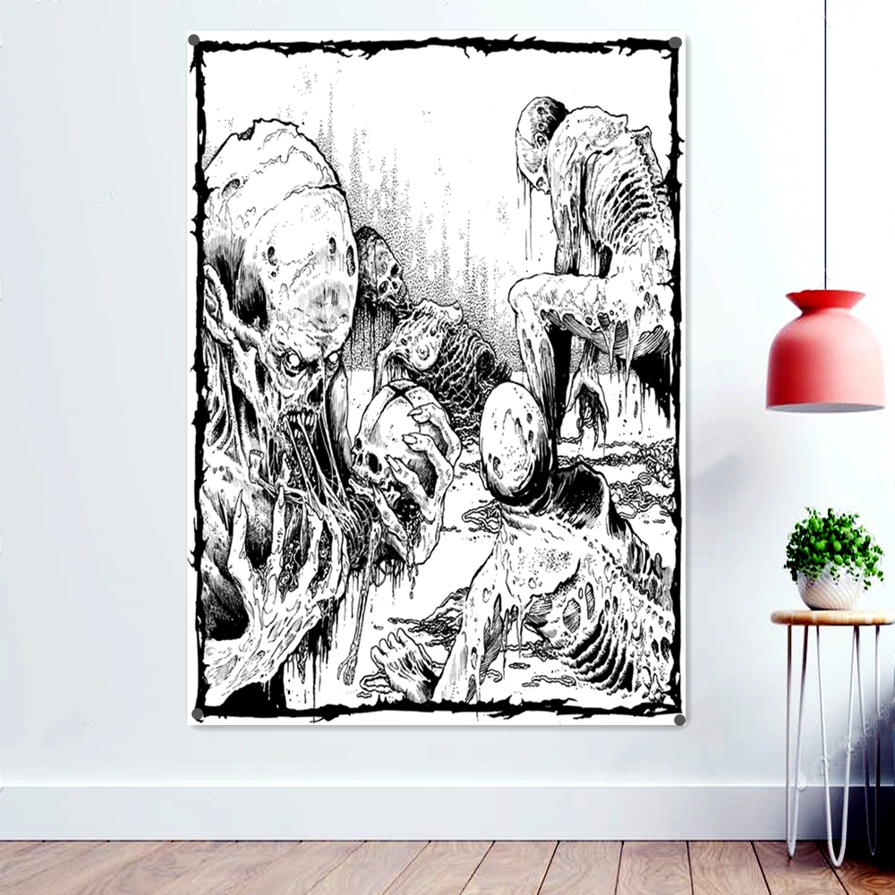 

Cannibal Corpse Hang Flag Death Metal Icon Illustrations Fantastically Brutal Skull Art Poster Black/White Skeleton Banners