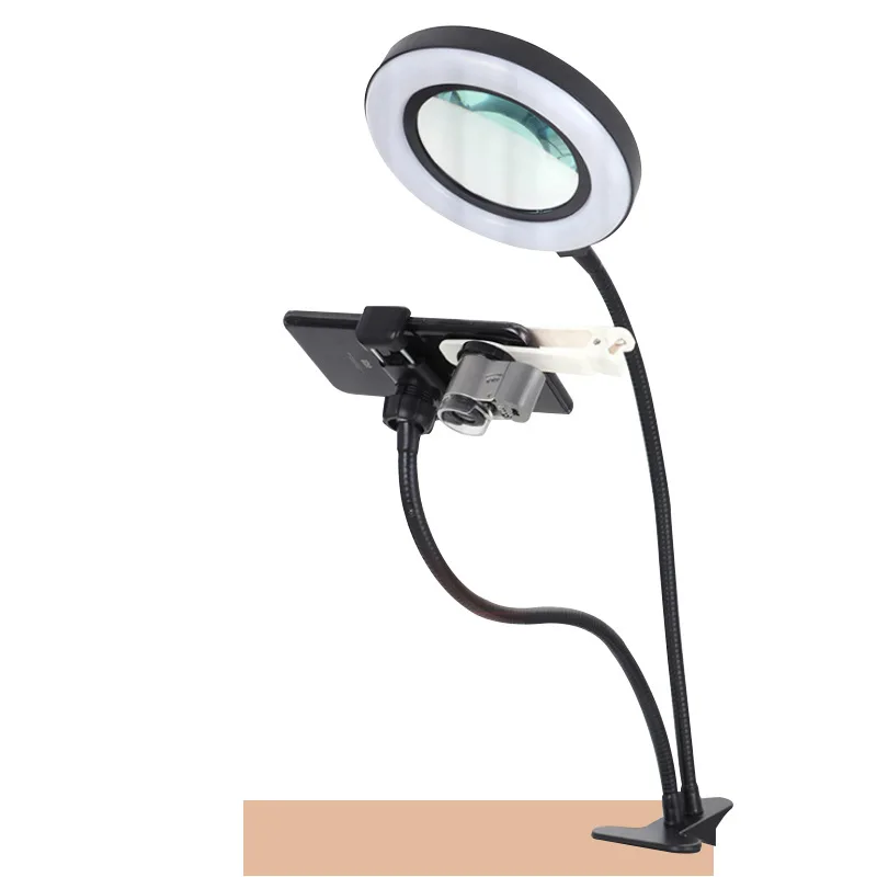 

Table Lamp Clip-on Magnifying Glass 10X Reading Beauty Tattoo Repair 72 Lamp Beads 3 Colors 9-speed Adjustment