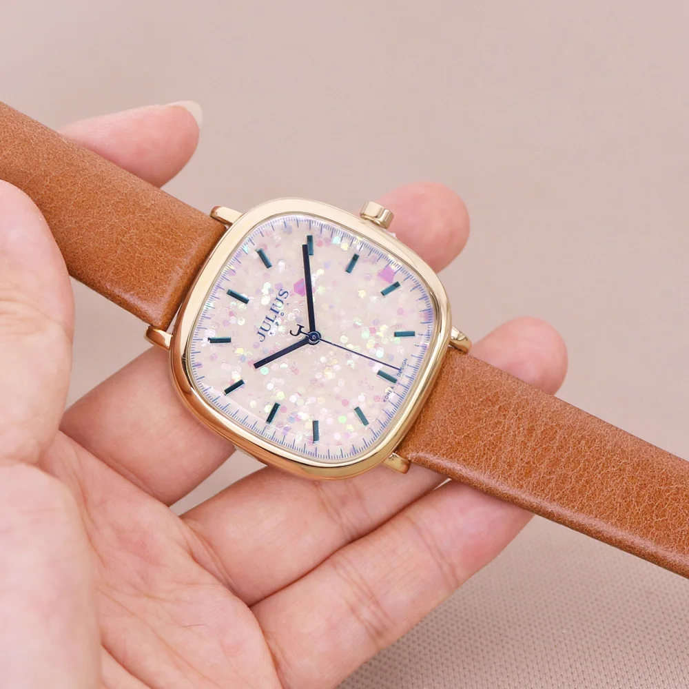 Новинка женские часы с блестками Julius 5 цветов модные кожаным браслетом