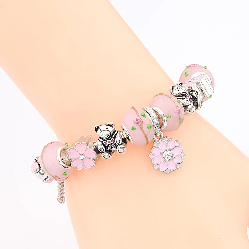 Anomookay Новый Романтический розовый эмалированный цветок Сделай Сам браслет из