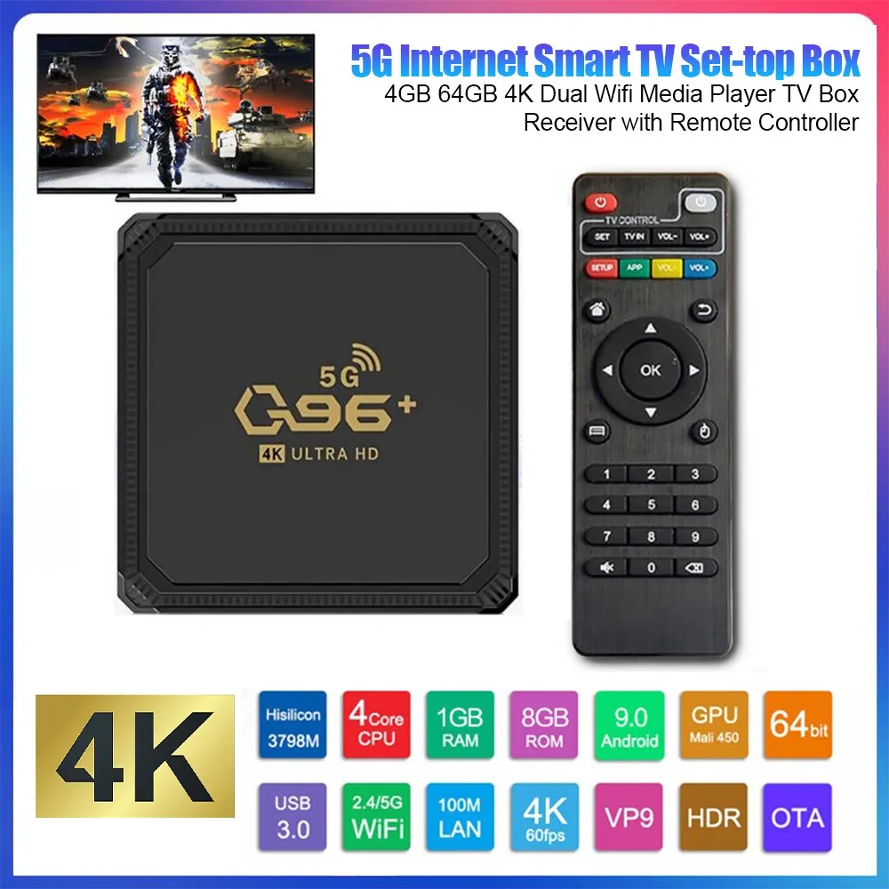 

5G Internet Smart TV Set-top Box 4GB 64GB 4K Dual Wifi Media Player TV Box Receiver with Remote Controller US