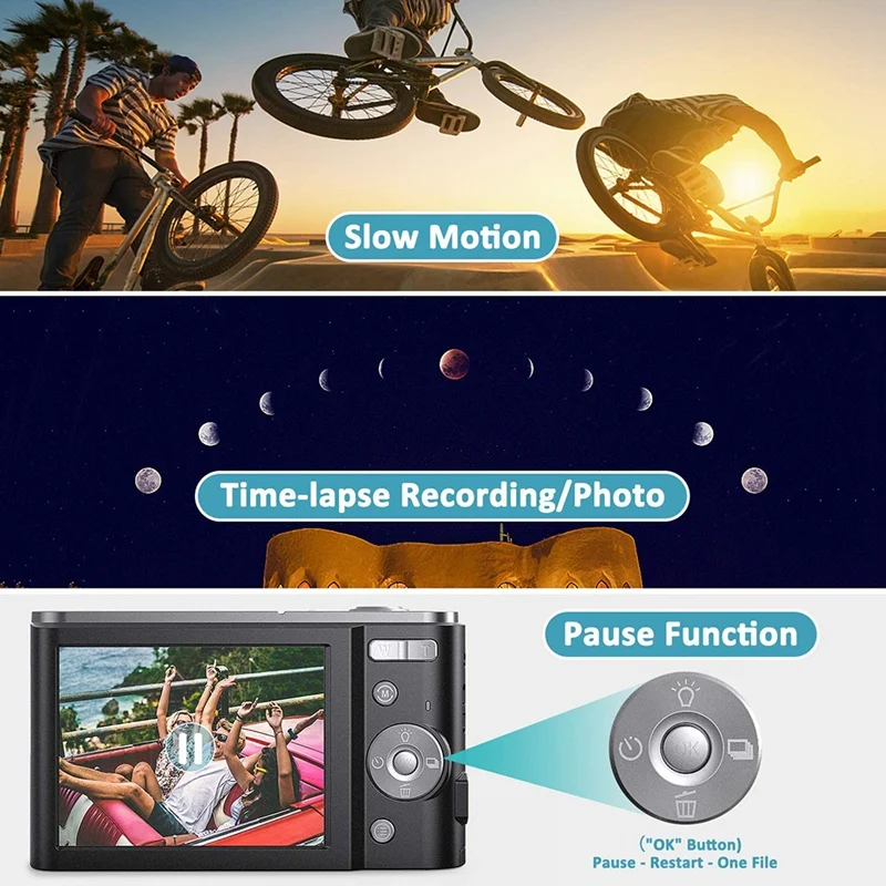 

Digital Camera 2.7K HD 44MP Vlogging Camera with 16X Digital Zoom,Compact Pocket Camera with Fill Light for Kids Teens