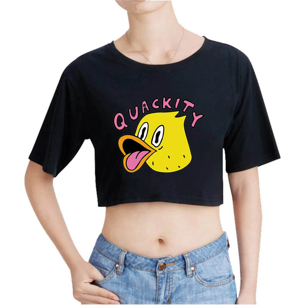 

2021 New Crop Top Women Clothing Quackity Print Women Navel Sexy T Shirt Summer O-neck Anime Harajuku Tee Tops Streetwear