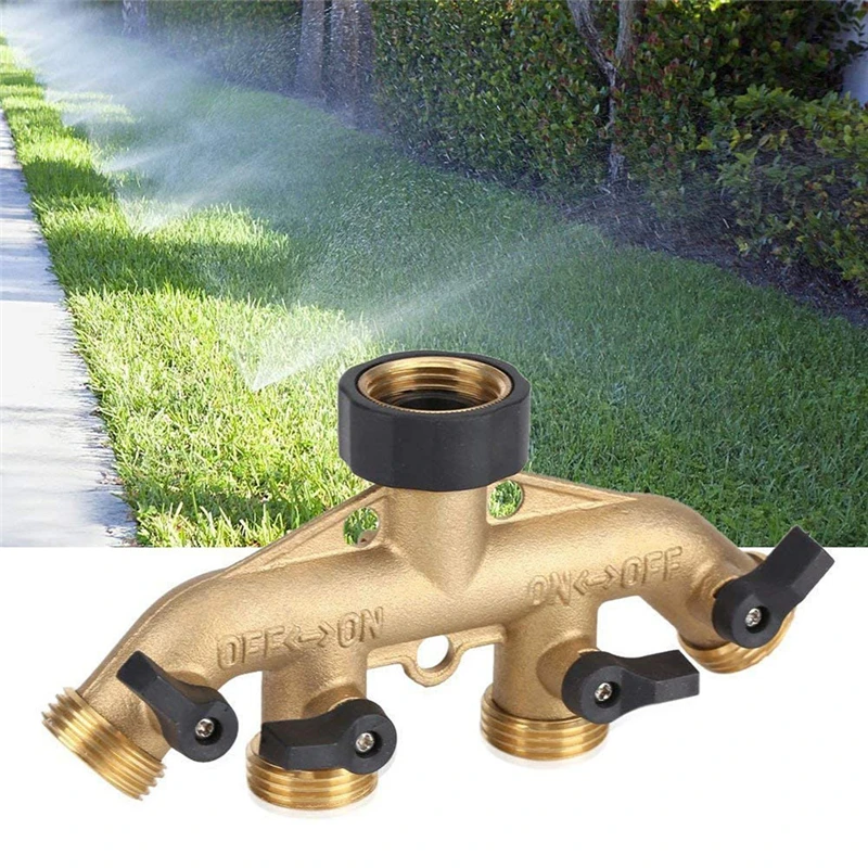 

3/4inch Brass 1 To 4 Way Adaptor Multi Hose Connector Water Splitter for Garden Watering Agricultural Irrigation Car Wash