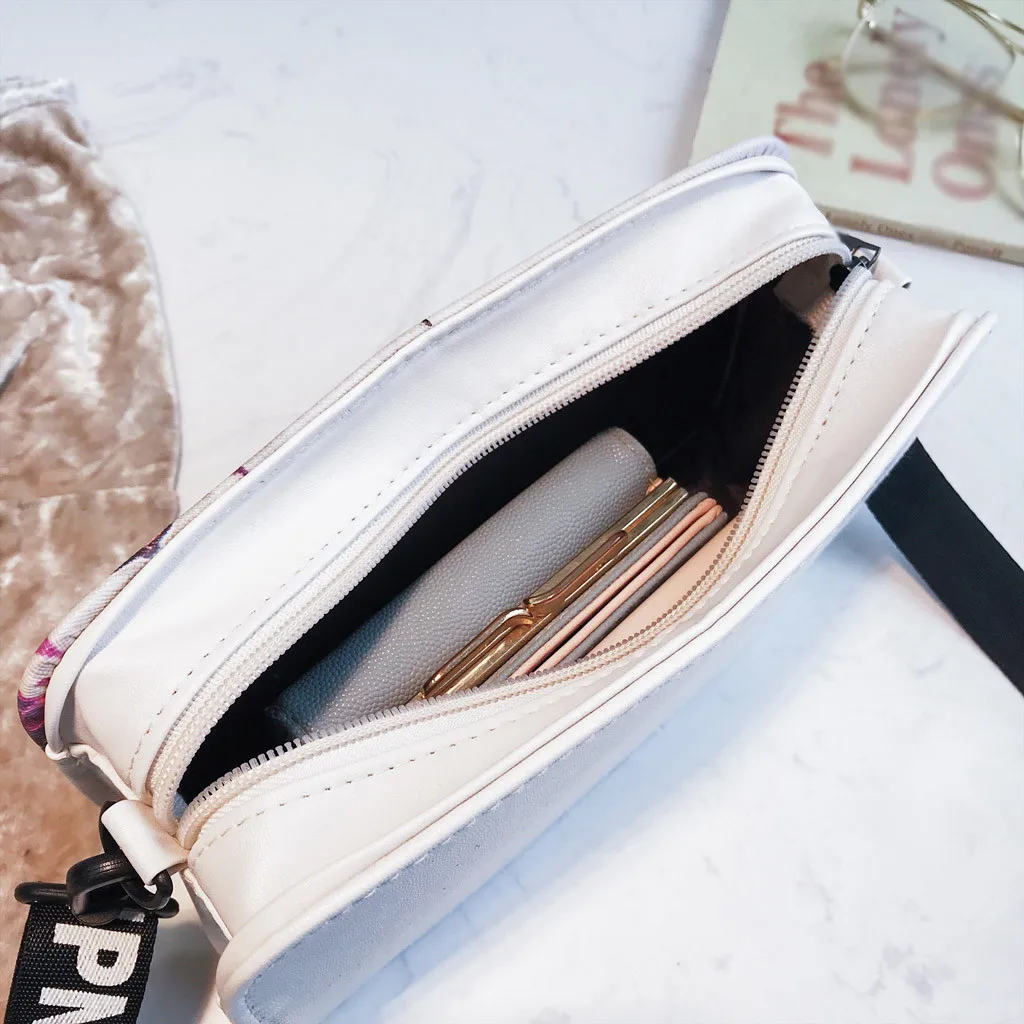 

New Fashion Small Purse Ladies Leather Personality Bag Graffiti Zipper Shoulder Bag Messenger Bag