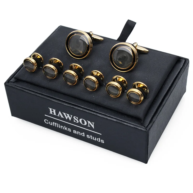 

HAWSON Men's Enamel Cufflinks Set Fashion Gold-Plated Gradient Enamel Cufflinks and Tuxedo Shirt Studs Designed for Wedding