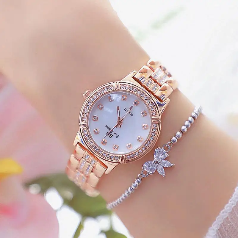 

Rhinestone Ladies Quartz Watch Watches For Women BS New Korean Rose Gold Fashion Watchws Brand Female For Bracelet Clocks Gift