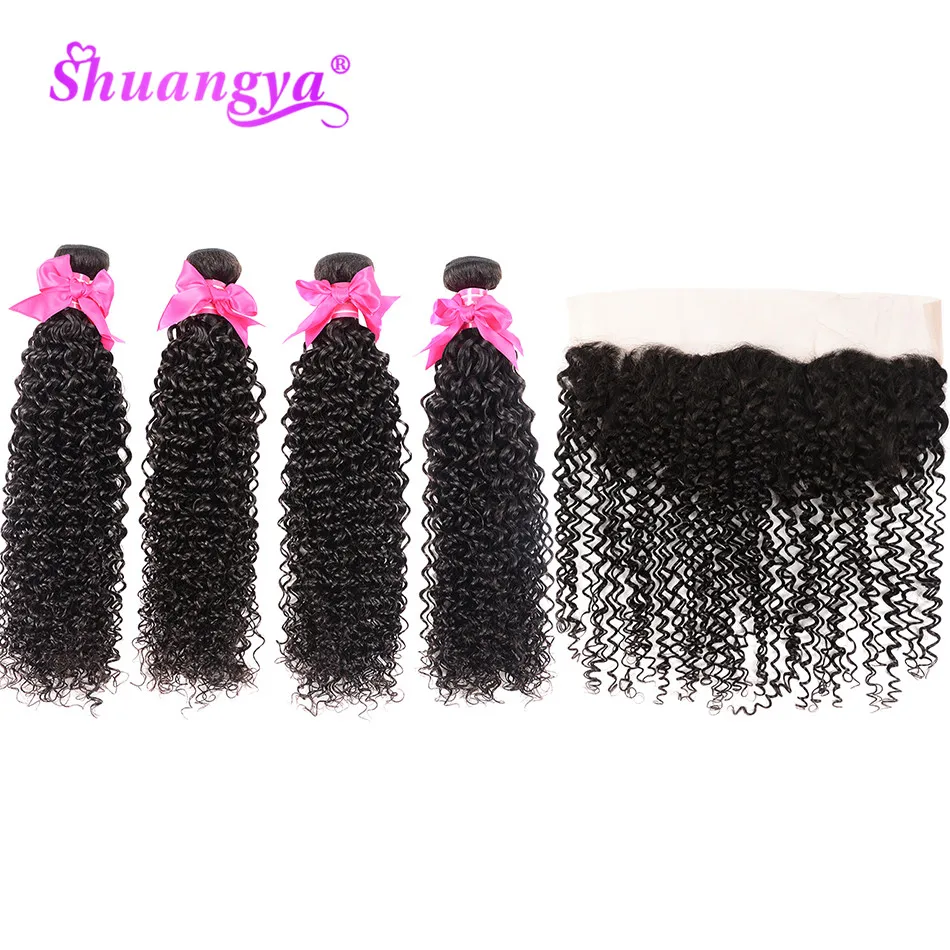 Shuangya волосы малазийские Курчавые Кудрявые пучки с пучками человеческих волос