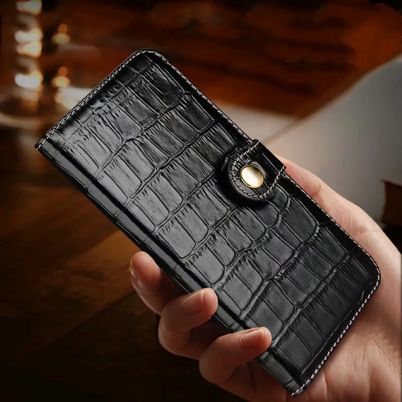 2022.Genuine Leather Crocodile Phone Case For Samsung Galaxy Note 10 10 Plus Cover Luxury Flip Wallet Stand Etui Card Holder