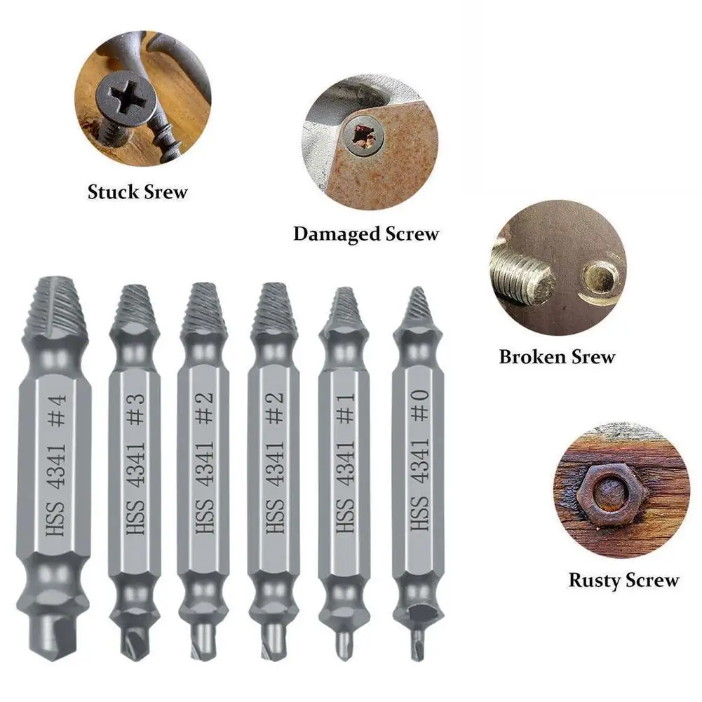 

6pcs Material Damaged Screw Extractor Speed Out Drill Bolt Extractor Bits Out Tool Broken Demoli Remover Set Take Easily G0I1