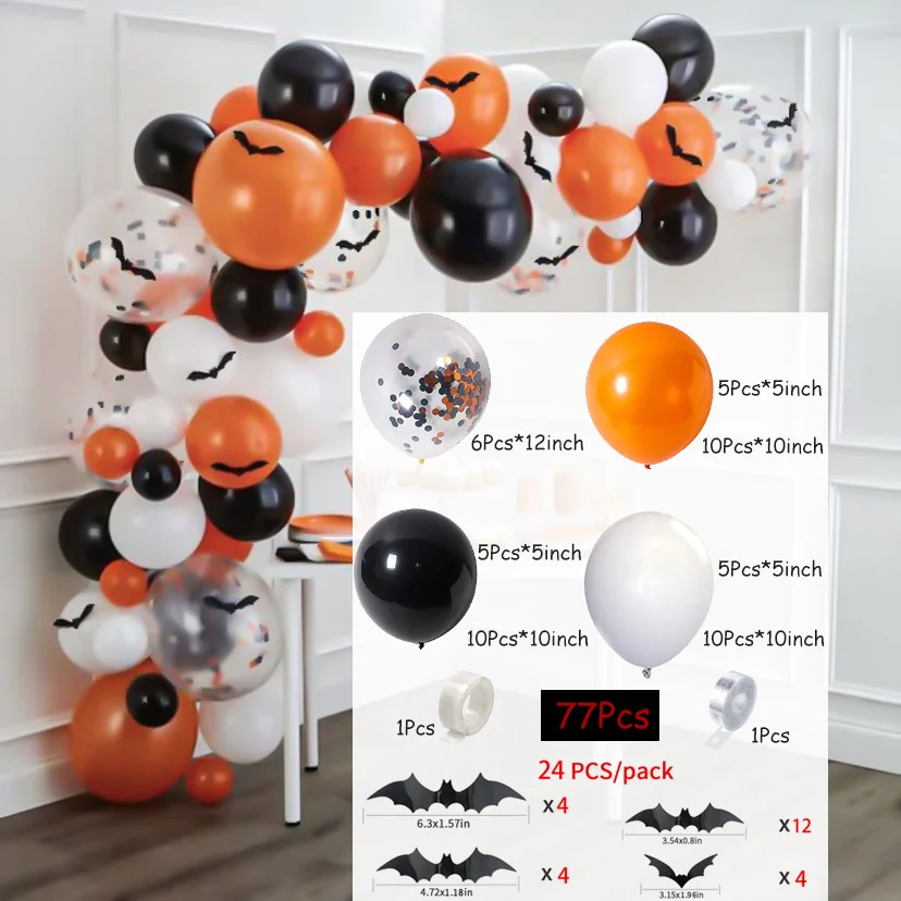 77pcs Halloween Black Orange Confetti Latex Balloons Halloween Party Ballons Garland Arch Kit Party Background Decors Supplies