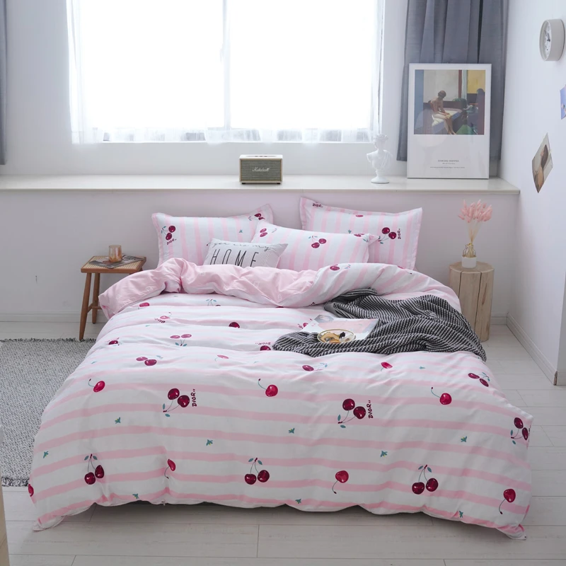 Cherry -Pink ANNAs хороший материал Горячий Фруктовый стиль постельных принадлежностей набор ананаса печатных квилтаобложка SolidColor розовый Простыня 4 шт. King size покрывало кровати - Цвет: Cherry -Pink