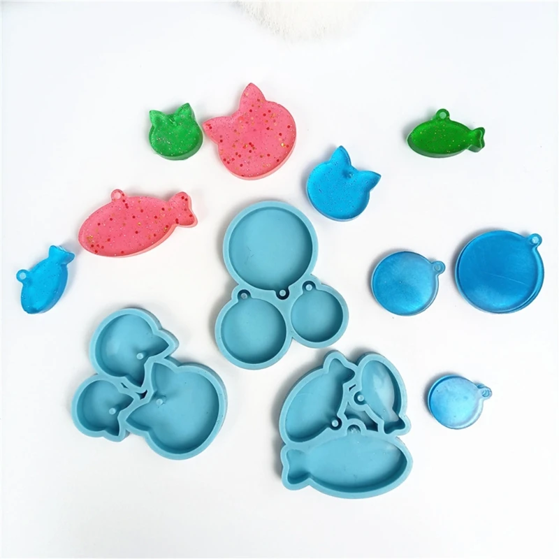 

5Pcs Silicone Bone Round Cat Fish Shape Pendant Resin Mold DIY Dog Cat Tag Mold Drop shipping