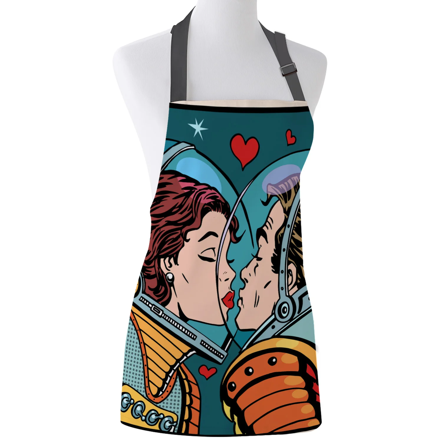 

Астронавт пара поцелуев Кухонный Фартук с узором для женщин и взрослых для женщин для домашнего приготовления выпечки для очистки фартуков...