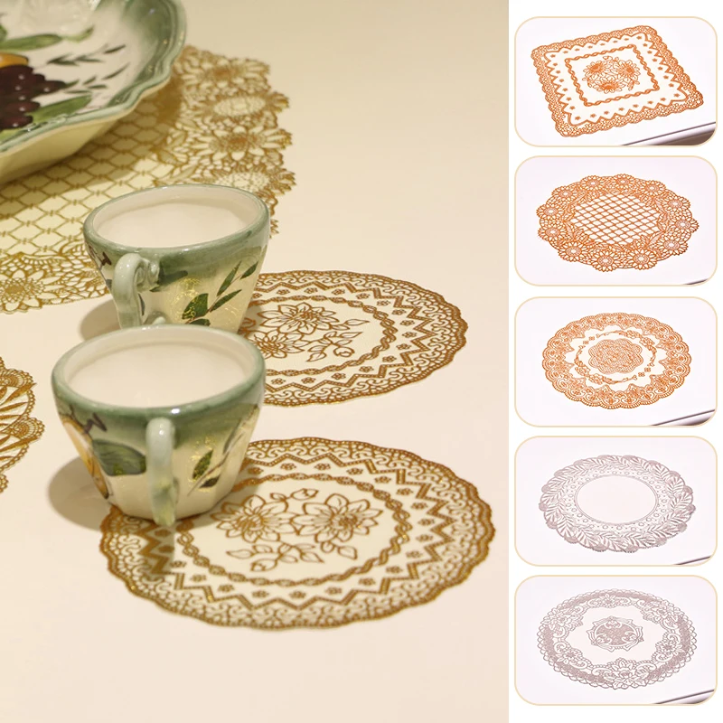 Лидер продаж кружевной коврик из ПВХ золотого цвета пластиковый для стола
