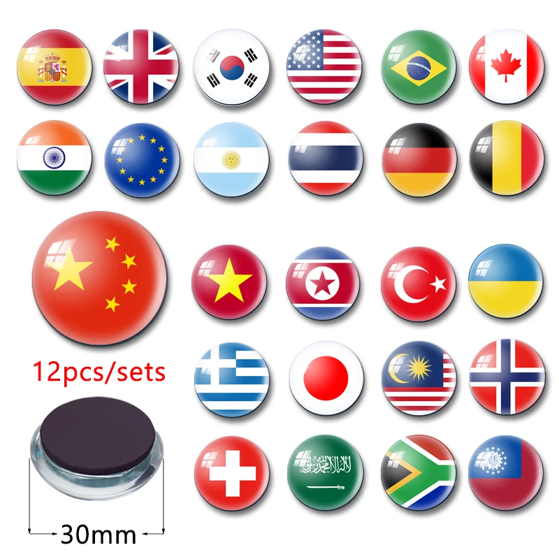 

12pcs/set National Flag Glass Fridge Magnet 30MM Magnetic fridge Magnet For Fridge Souvenir Fridge Door Magnetic Strip