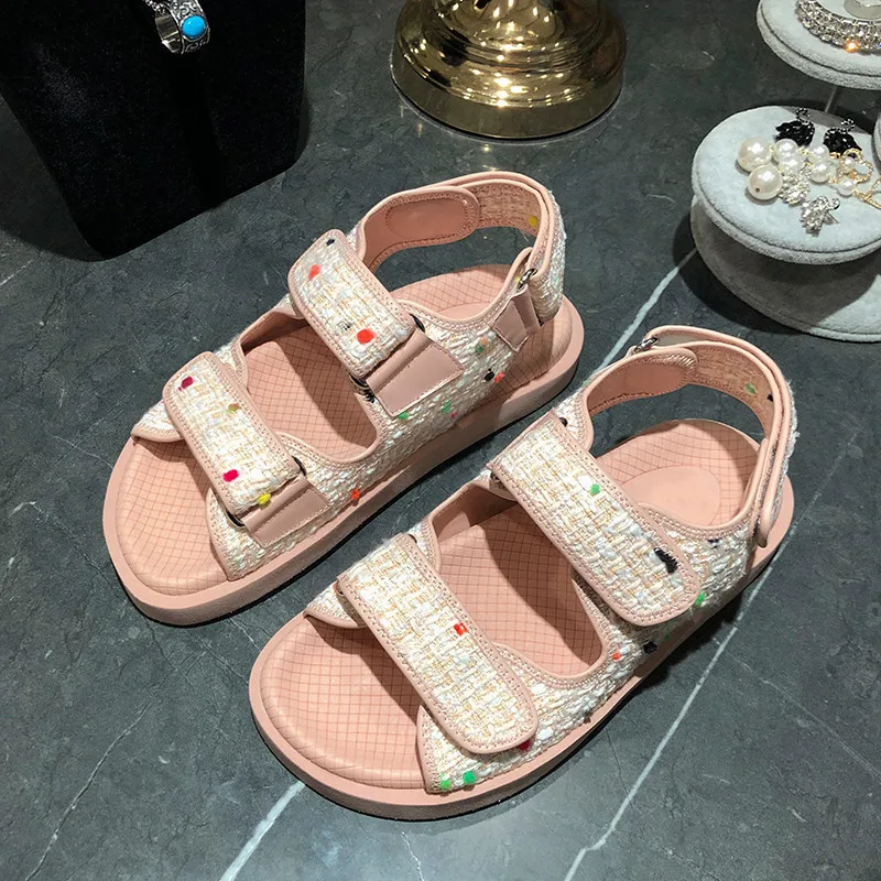 Сандалии с двумя ремешками обувь на липучке Женская из натуральной кожи