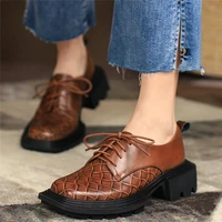 punk creepers women lace up genuine leather chunky heels ankle boots female low top round toe platform pumps shoes casual shoes