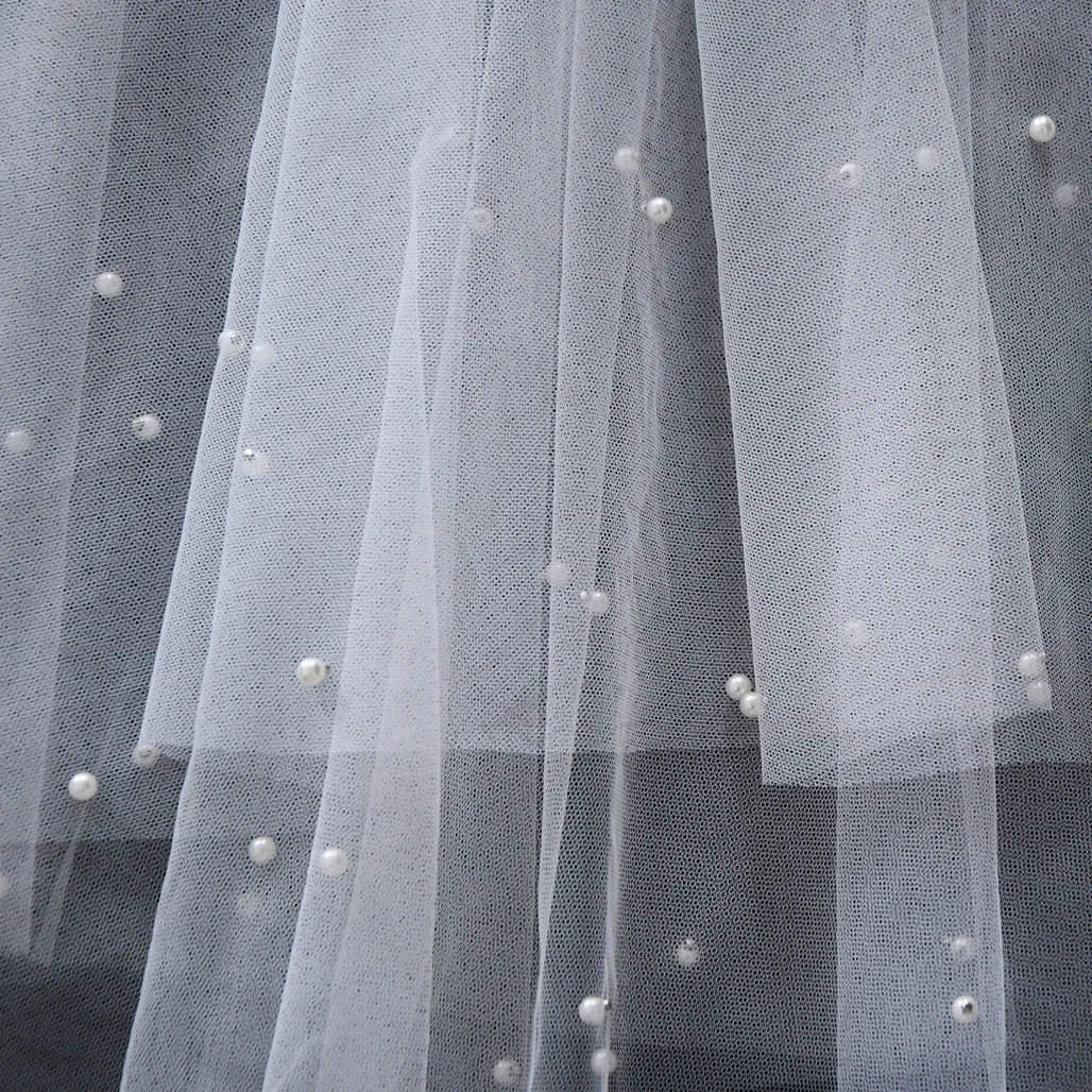 

White Ivory Wedding Veil Beaded Wedding Dress Veil Bridal Veil Royal Pearl Veils for Bride one Layer Wedding Veil Bridal short