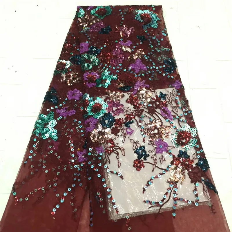 

African Lace Fabric High Quality French Nigerian sequins Embroidered Tulle Lace Fabric With Women Wedding Party Dress XC215-246