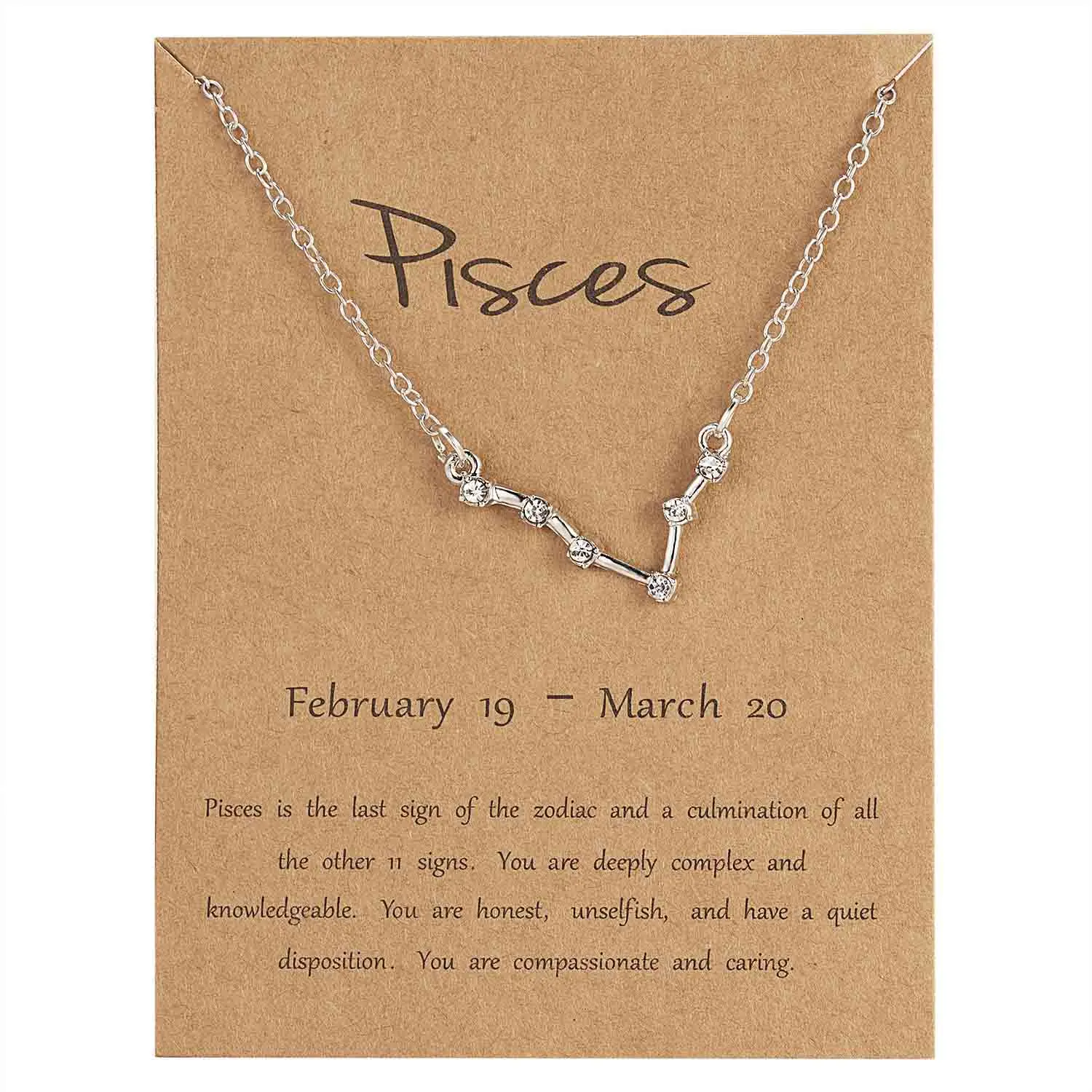 silver Pisces Rinhoo 12 Constellation Necklace Zodiac Sign necklace with Card Pendant Necklace charm Message Card Birthday Gift for Women Girl - Окраска металла: silver Pisces