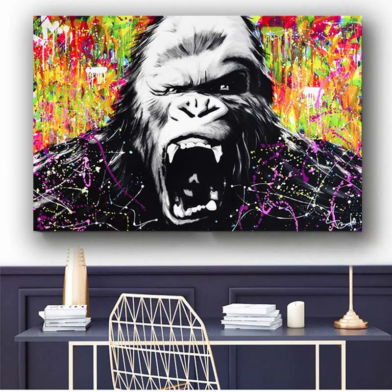 

Colorful Gorilla Animal Canvas Painting Prints Wall Art Canvas Pictures for Living Room Modern Decorative Street Art Pictures
