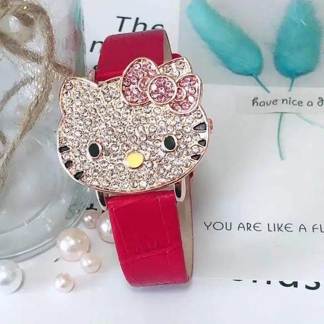 New Children's Watch Girl Student Clamshell Watch Cute Cartoon Cat Diamond Wristwatch Electronic Kid Watches Birthday Gift Clock enlarge
