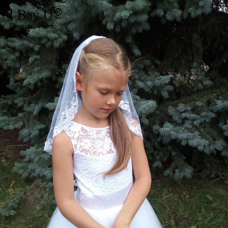 Light Ivory Holy First Communion Veil 2020 Mantilla Little Girls Lace Veils Flower Girl for Wedding Birthday Party | Свадьбы и