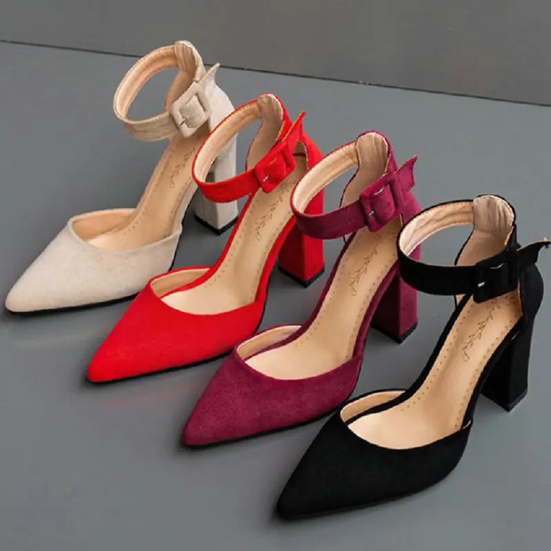 

Sianie Tianie 2020 good quality red faux suede women block high heels sandals sexy party wedding lady office pumps woman sandals
