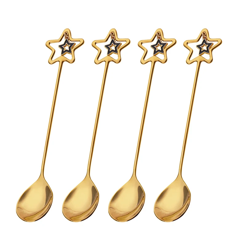 

4 Pcs/ Lot Creative Coffee Spoons Cut 304 Stainless Steel Spoon 16 cm Round Head Stirring Mini Spoons Bar Ice Tiny Spoon