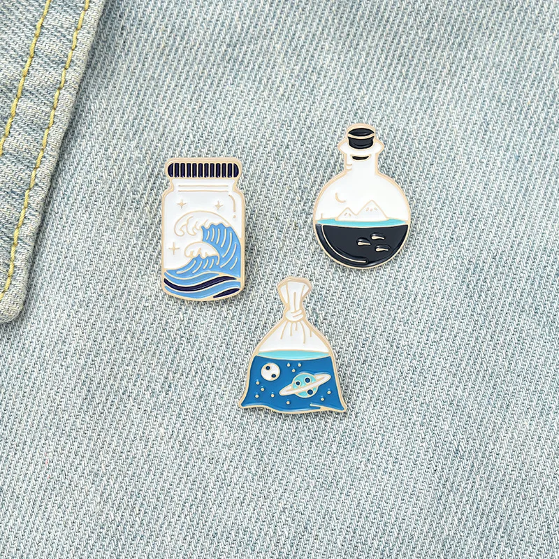 

Blue Nature Enamel Pin Custom Ocean Mountain Universe Brooches Bag Lapel Pin Cute Cartoon Badge Jewelry Gift For Kid Friends
