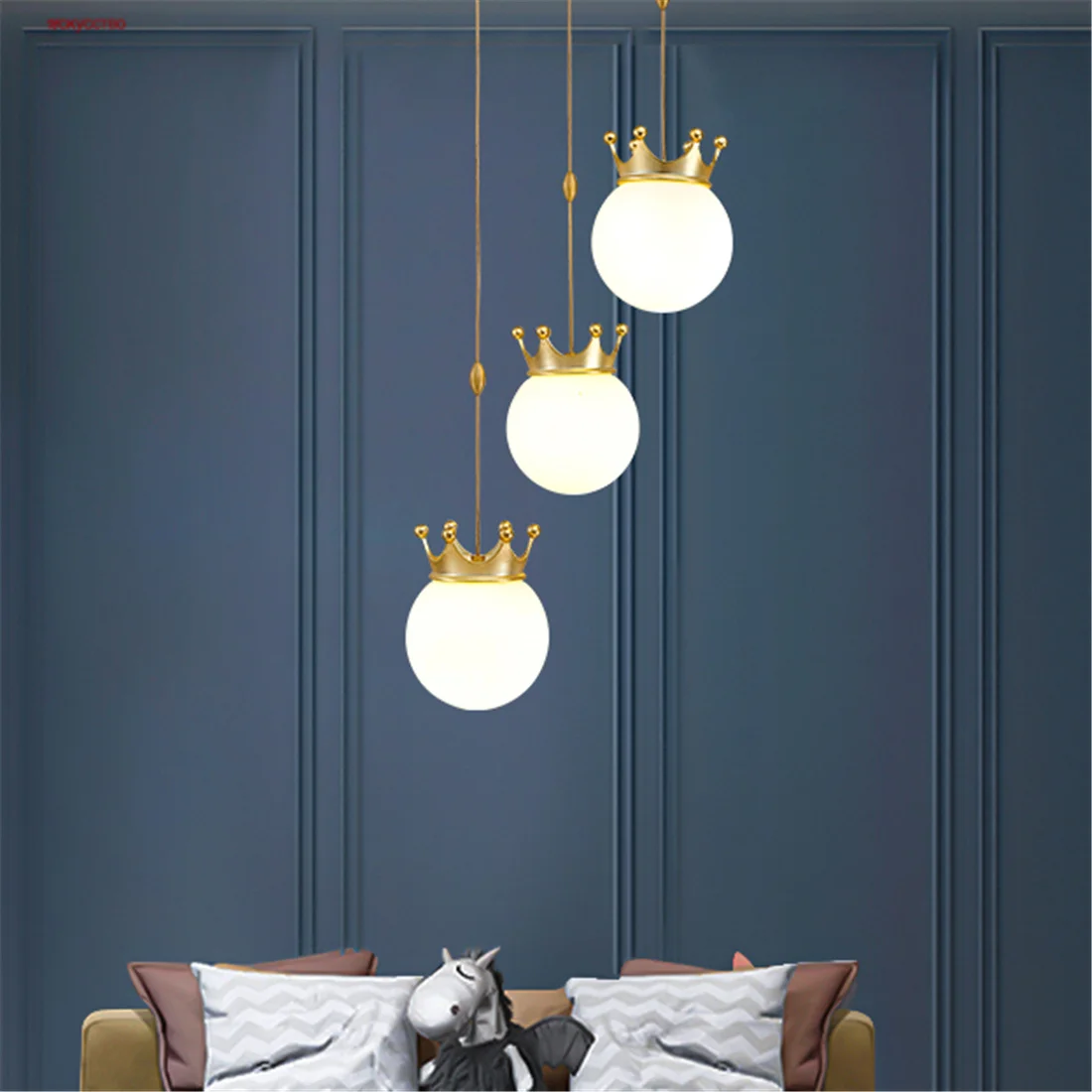 

Korean Creative Gold Crown Copper Glass Ball Led Pendant Lights For Kitchen Children Bedroom Bedside Suspension Luminaire Luster