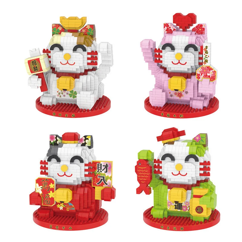 

Lucky Cat Doll Model Decoration Building Block Animal DIY Fortuna Cat Diamond Mini Building Block Assembled Children's Toy Gift