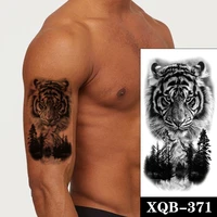 black tiger king waterproof temporary tattoo sticker mountain forest river design fake tattoos flash tatoos arm body art for men