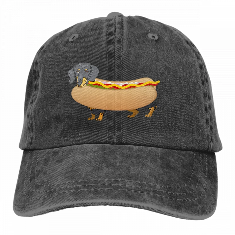

Unisex Weiner Dog On A Bun Vintage Washed Twill Baseball Cap Adjustable Hats Funny Humor Irony Graphics Of Adult Gift Black