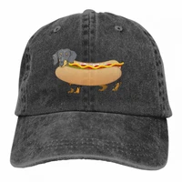 unisex weiner dog on a bun vintage washed twill baseball cap adjustable hats funny humor irony graphics of adult gift black