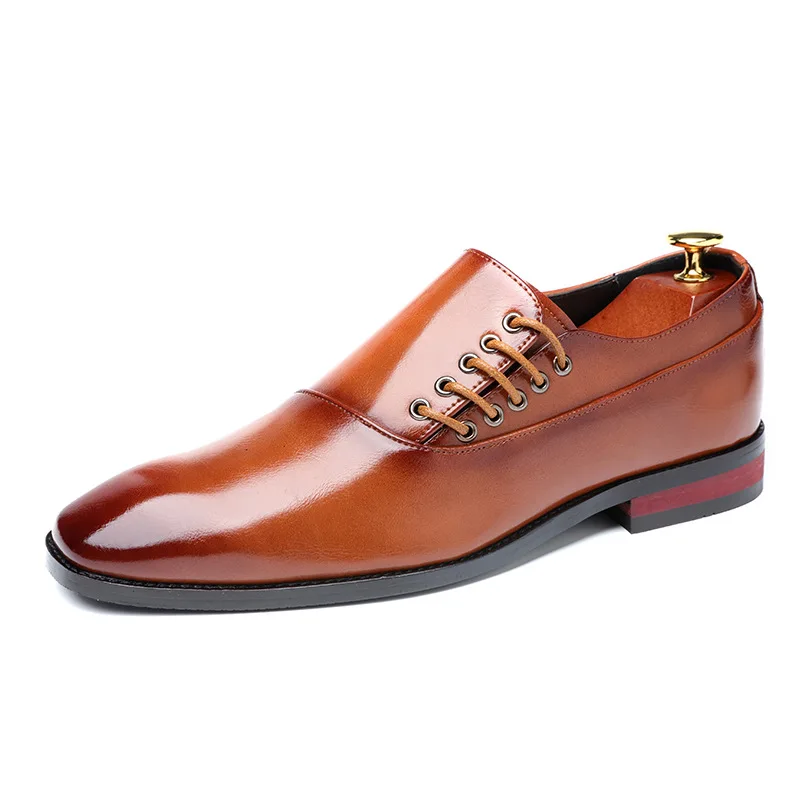 

Men Leather Shoes New Style Formal Dress Wedding Shoes Red Wine British Style Business Office Lace-Up Leather Loafers 2020 ui98
