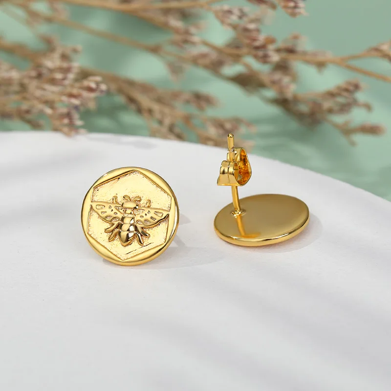 Геометрические круглые серьги-гвоздики шестиугольные выпуклые милые маленькие