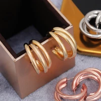 fashion 3 rows tube design metal hoop earrings women versatile statement earring female trendy jewelry drop shipping