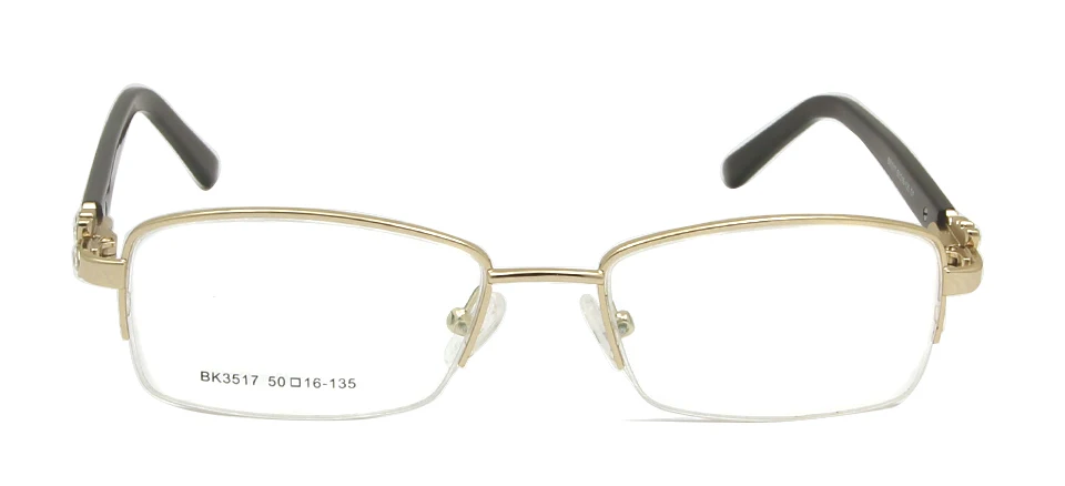 Rhinestone Women'S Eyeglasses Frame With Diamonds Golden Women Half Rim Metal Optical Frame Alloy Woman Square Glasses