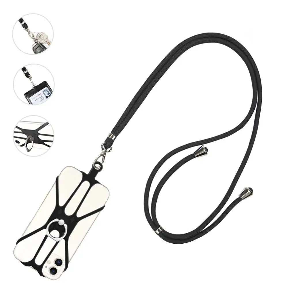 Phone Necklace Lanyard with 360° Ring Holder Nylon Adjustable None Strap Case Cover Card Portable Mobile Phone String