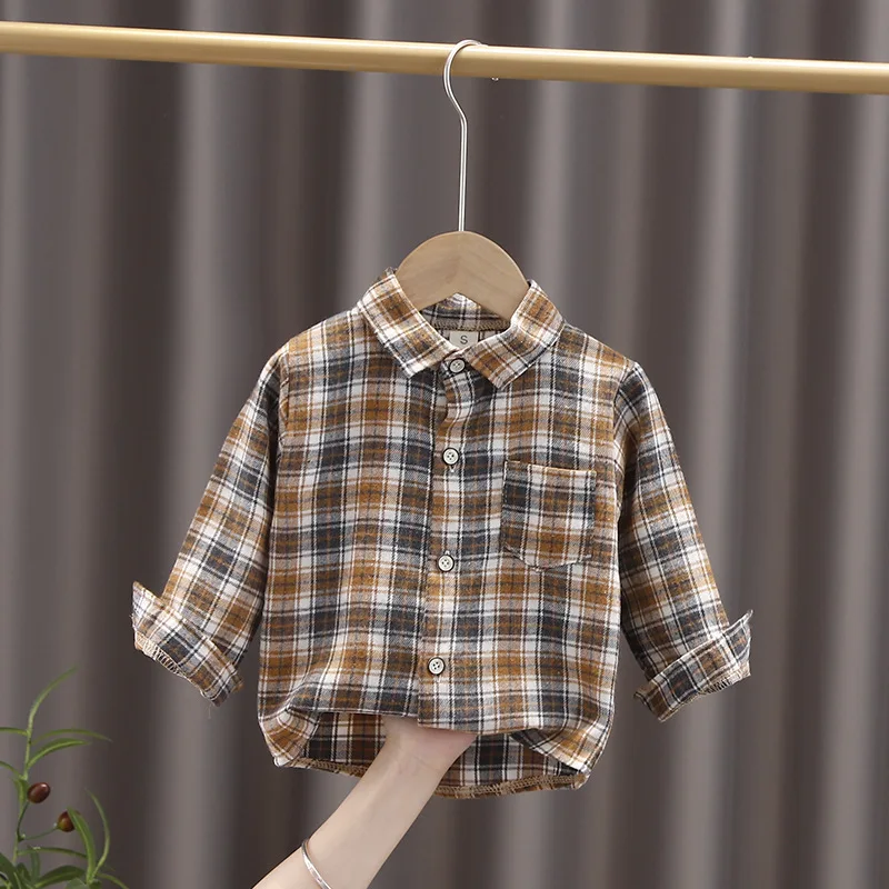 

2022 New Children's Wear Boys' Plaid Shirt Baby Spring and Autumn Casual Shirt Fashion Top Trend