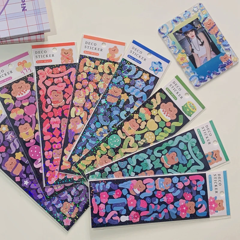 

2Pc/lot Korea Shiny Laser Bling Ribbon Scrapbook Stickers Confetti Decoration DIY Photo for Journal Diary Album Ins Stationery