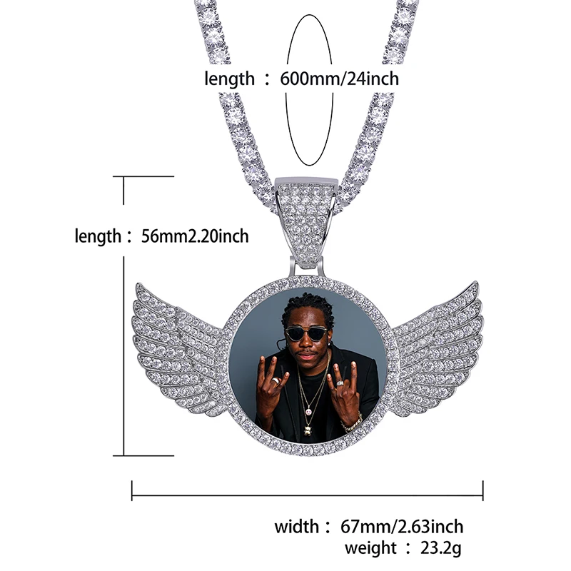 TOPGRILLZ Gold Custom Made Photo With wings Medallions Necklace & Pendant 4mm Tennis Chain Cubic Zircon Men's Hip hop Jewelry images - 6