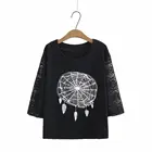 Женская футболка с круглым вырезом и кружевом, свободного покроя