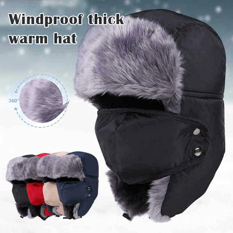 

Wholesale Winter Plush Hats Cold-Proof Ear Warm Cap Outdoor Windproof Thick Warm Snow Women Men Cycling Cap AIC88