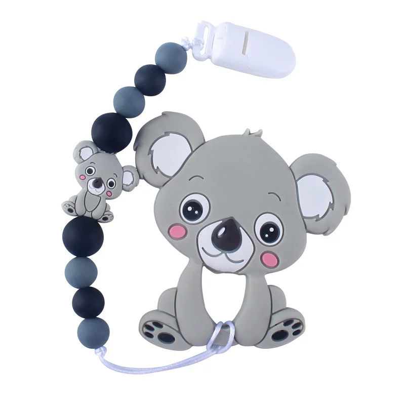 Cadena de chupete mordedor de silicona, collar de dentici&oacute;n para beb&eacute;, Koala, regalo para Baby Shower, collar de dentici&oacute;n, cuentas de silicona-4