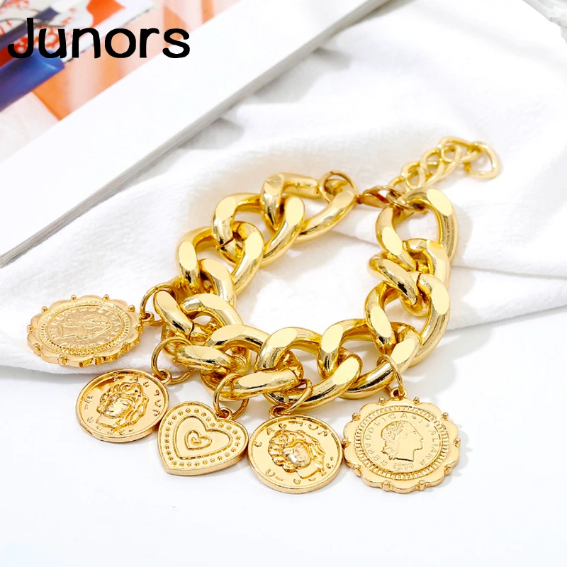 Панк металлическая золотая цепочка браслеты для женщин Королева голова портрет