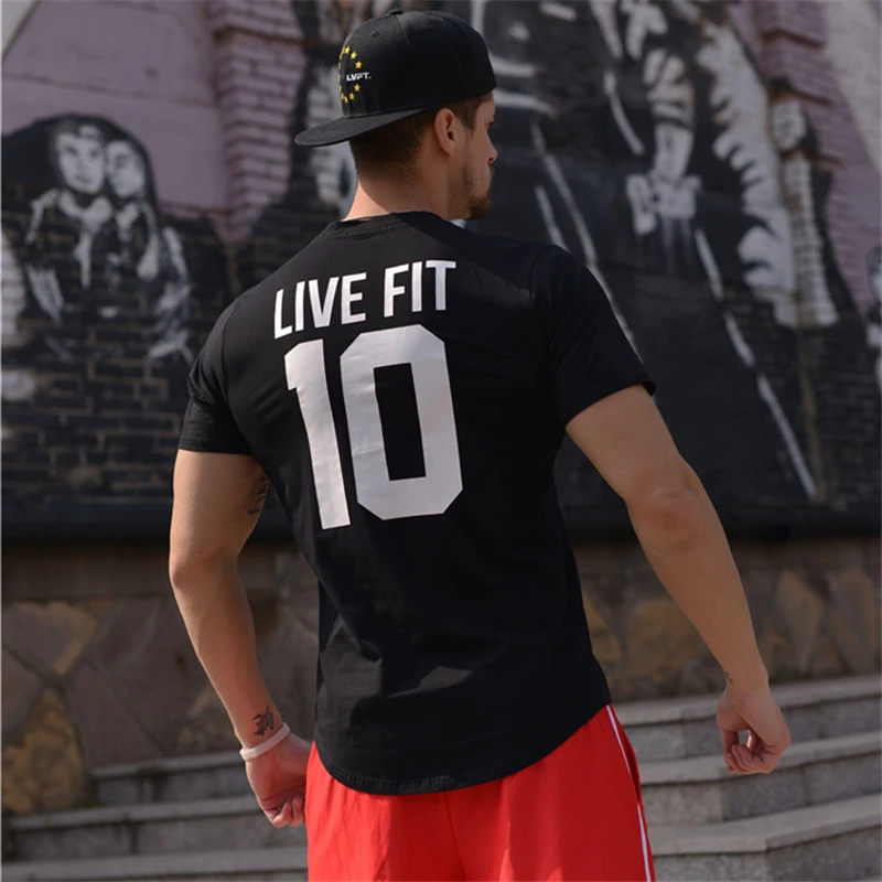 2020 летняя хлопковая футболка для тренажерного зала Спортивная Мужская с